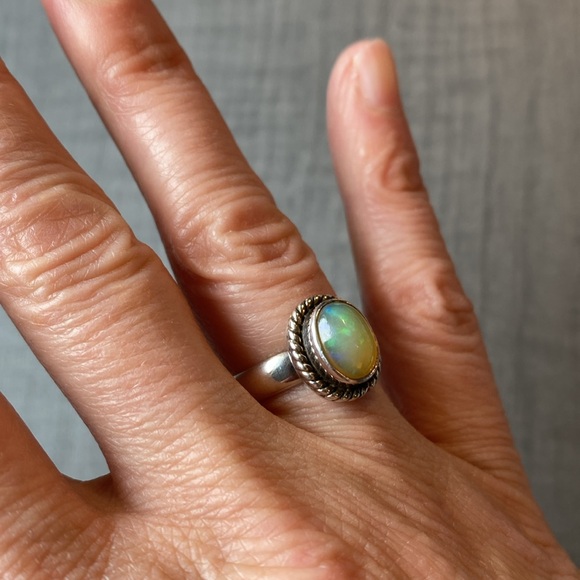 Genuine Ethiopian Opal Gemstone Ring, 925 Sterling Silver - Picture 16 of 16